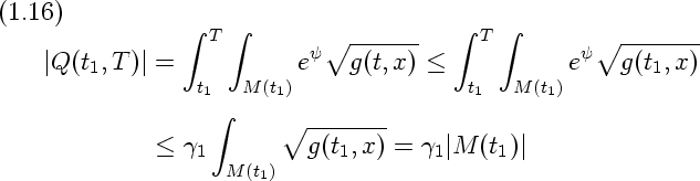 (1.16)            integral    integral                    integral   integral 
                  T        y V~  ------     T        y V~ -------
    |Q(t1, T)| =           e    g(t,x) <            e   g(t1,x)
                 t1  M(t1)               t1   M(t1)
                   integral       V~ -------
              < g1         g(t1,x) = g1| M  (t1)|
                    M(t1)
