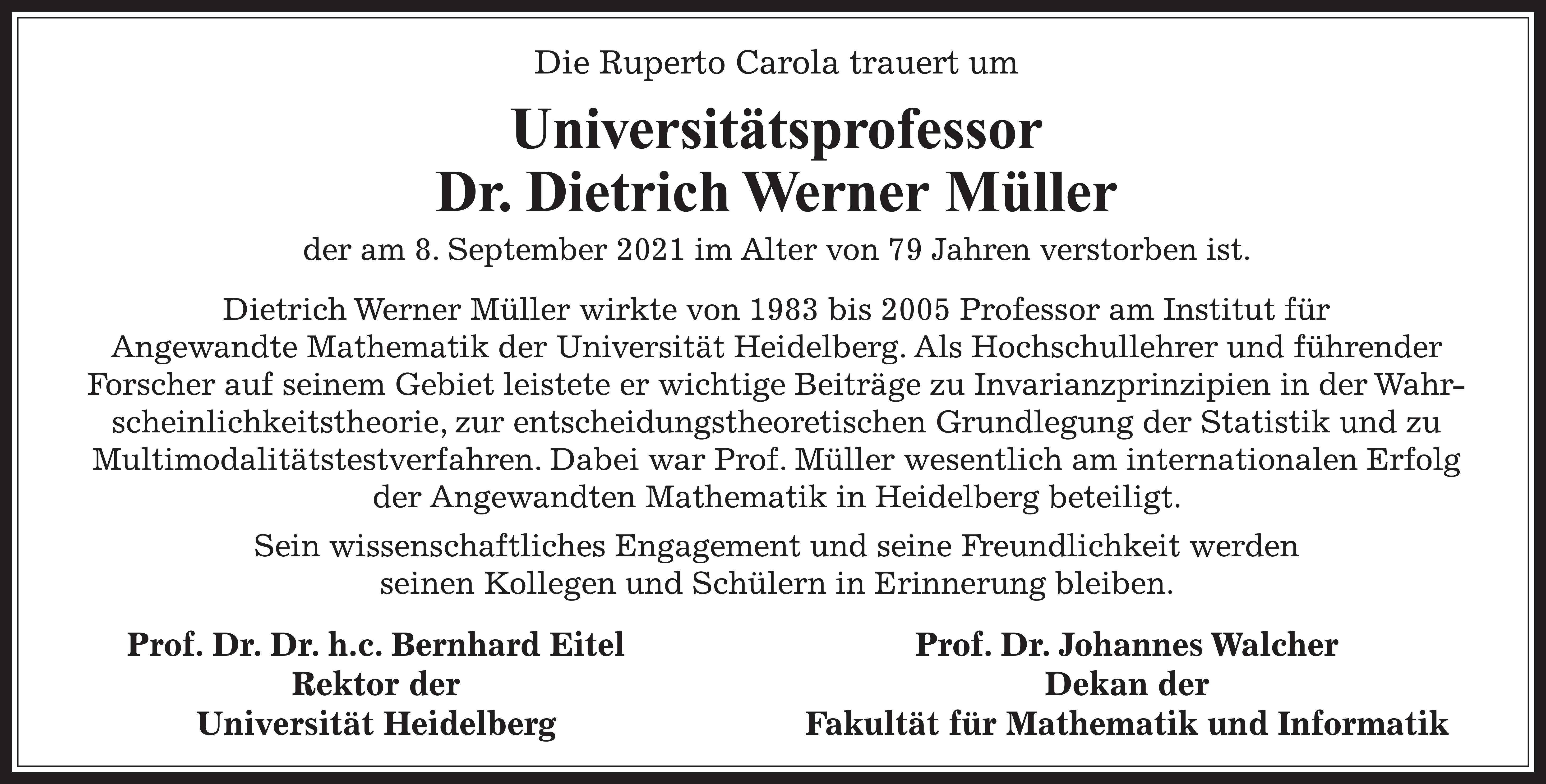 Traueranzeige
					       D.W. Müller